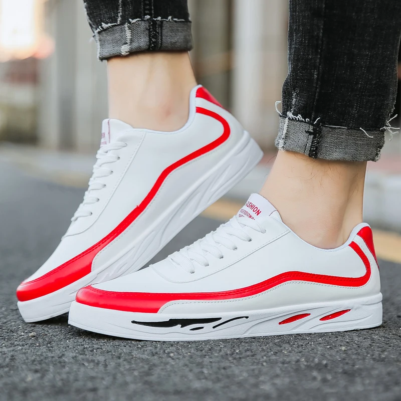 

2019 Spring Vulcanized Shoes for Men PU Leather Shoes Flat Casual Sneakers Anti-Slippery Skate Board Shoes Men Zapatillas Hombre