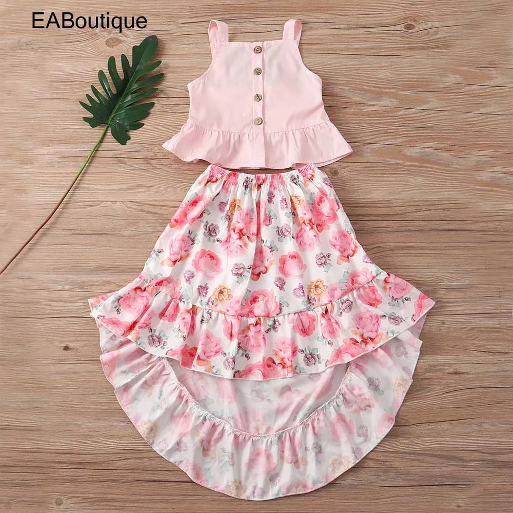 

EABoutique fashion kid clothes Sling top+Print skirt Children set cute cotton sleeveless kids dresses for girls 2-6 year S0403