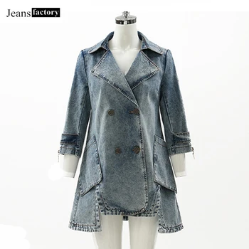 

Denim Jacket Women Double-breasted Coats and Jackets Women Spring Autumn Casual Windbreaker Female Three Quarter Sleeve Jacket