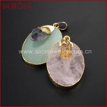 

BOROSA 2017 New Arrival Gold Fluorite Slice Pendants Oval Connector Pendant Natural Fluorite Pendant Women Accessories WX395