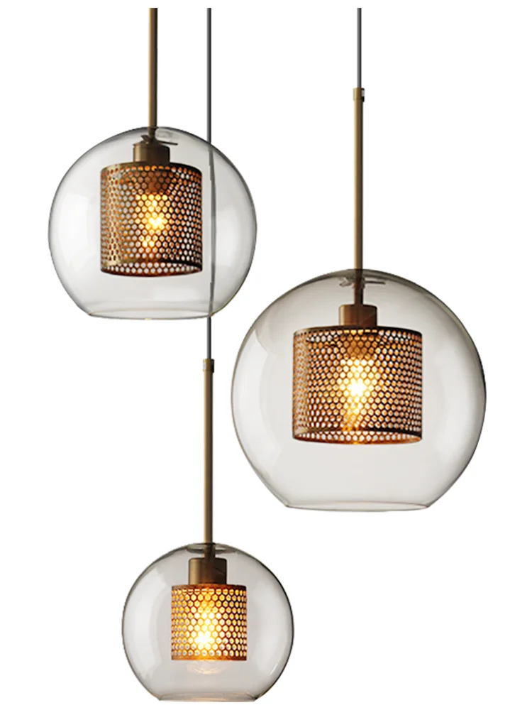 

Industrial style restaurant single-ended light luxury retro creative personality aisle bar lamp glass ball bedside Chandelier