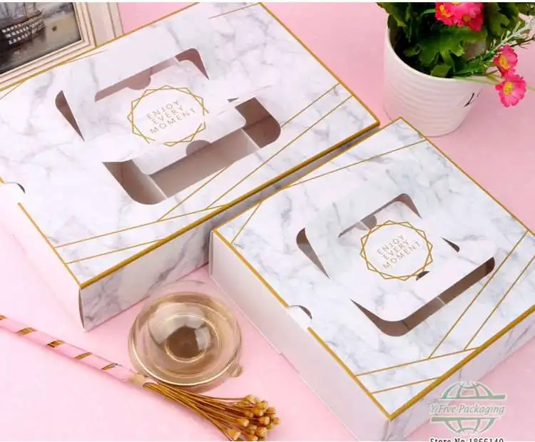 

2 Kinds Marble Design Paper Box Cake Box With Handle Wedding Homemade Cookies Candy Packing Box 100pcs/lot Free shipping