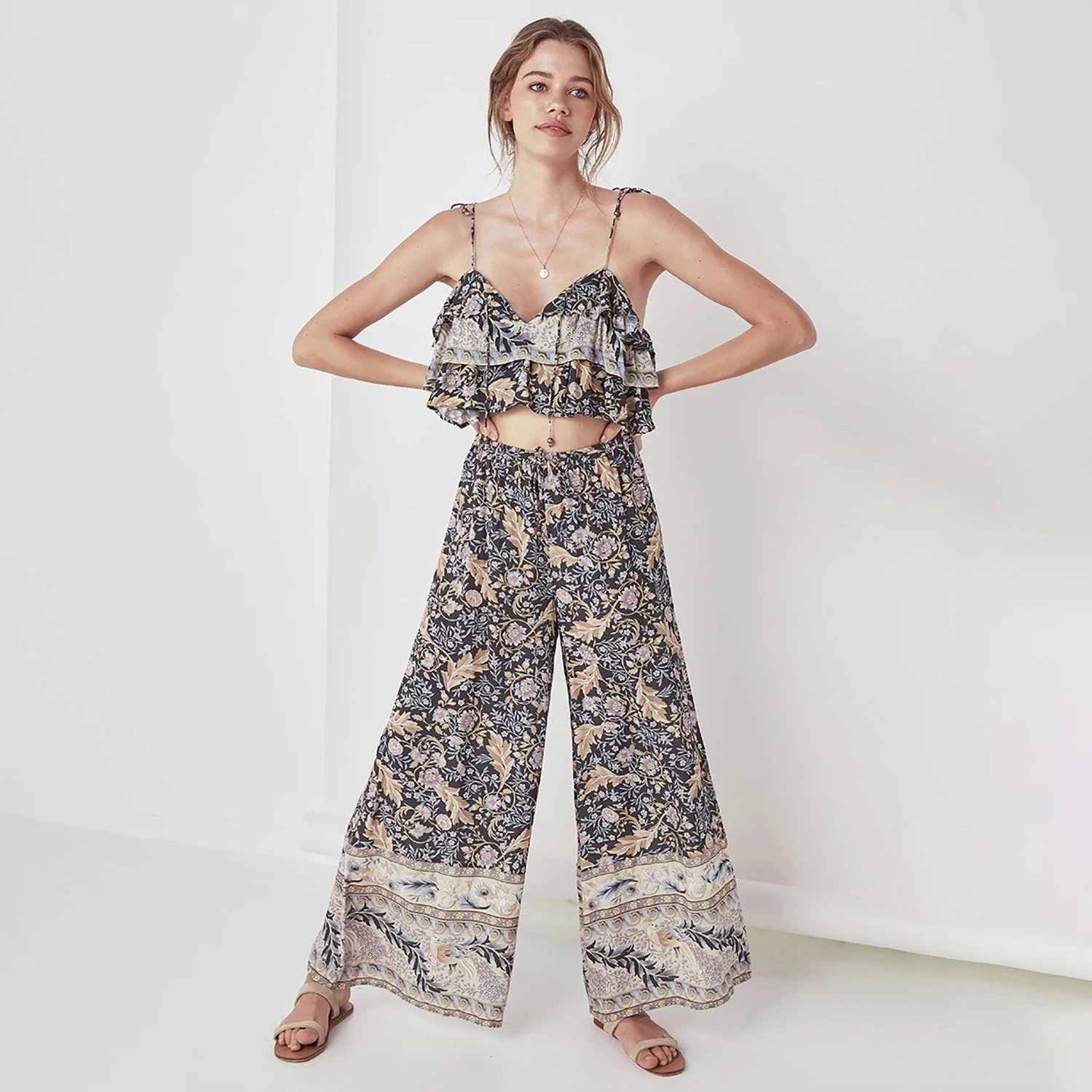 Oasis Floral Print Wide Leg Pants Women 2019 Summer High Waist Retro ...