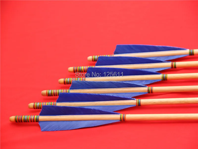 12PK Trad handmade wooden arrows blue feather Wood Target Practice