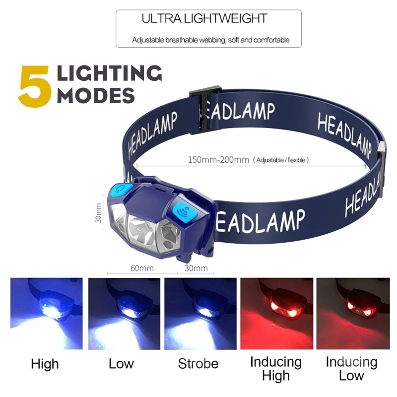 6200LM индукционный налобный фонарь с зарядкой от USB встроенный аккумулятор светодиодный фонарь на голову супер яркий датчик движения светодиодный налобный светильник 5 режимов