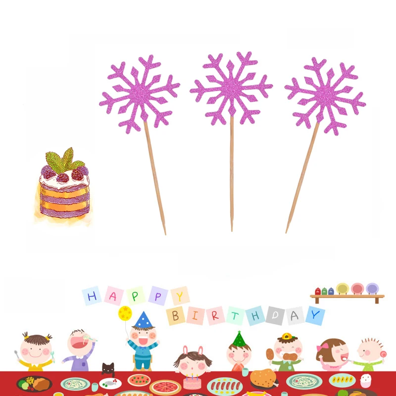 

10Pcs Glitter Snow Cake Topper Wedding Party Kids Birthday Cake Decor Inserted Card Cupcake Dessert Snowflake Inserted Sticks