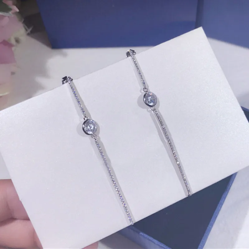 

Real 925 Sterling Silver Sparkling Long Tassel Stud Earrings Fashion Designer Cute Earrings