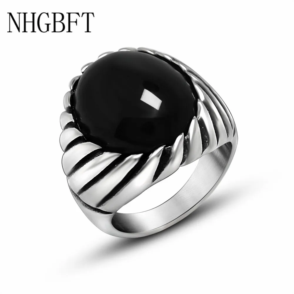 

NHGBFT High quality Stainless steel Onyx Rings Men Black Artificial Onyx ring wedding Jewelry Dropshipping