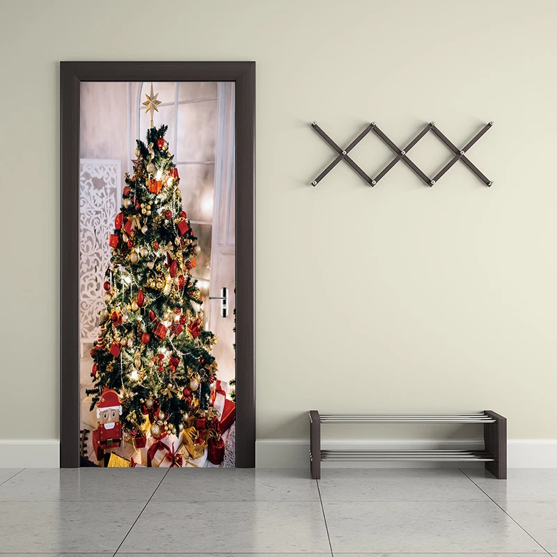 

77x200cm Christmas tree Wall Sticker Store Window Hanging Jingle Bell Snowflake Reindeer papel de parede Home Decor YMT155