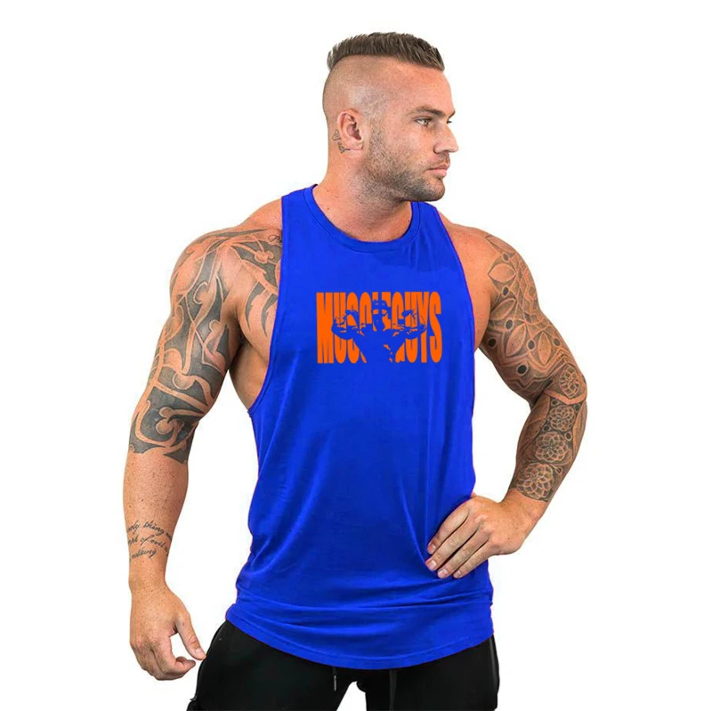 Muscleguys одежда для тренажерного зала фитнеса мужская Стрингер майка для бодибилдинга рубашка без рукавов Musculation Camiseta Мужская Регата - Цвет: Синий