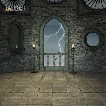 

Laeacco Interior Stone House Photography Backgrounds Customized Window Lightning Views Photographic Backdrops for Photo Studio