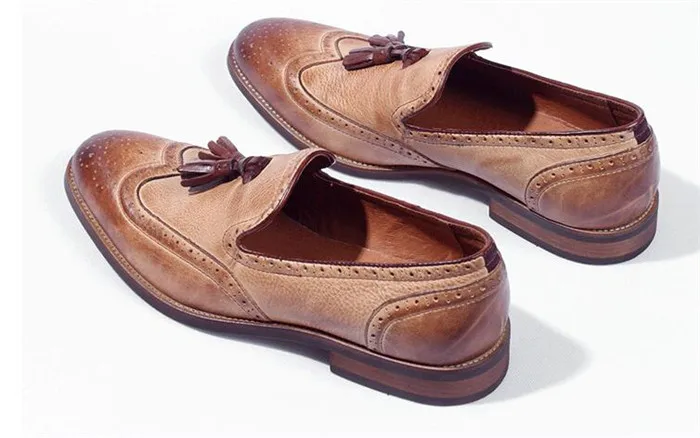 Pic A Dedo as Borla Oxford Partido Vestido on Hombres Zapatos Mano Cuero Bullock Pie Hecho Redonda De Pic as Negro Negocios Del Tallado Slip Todo qxwAYAtOS