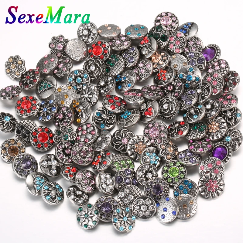 

10pcs/lot New 12MM Snap Jewelry 12 Designs Rhinestone Mini Metal Snap Buttons fit 12mm Snap Bracelet Bangle Earrings Necklaces