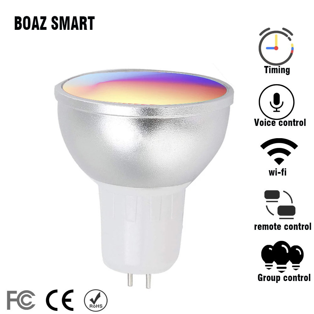 

RGBW WiFi Smart LED Bulb Work with Alexa Google Home(RGBW GU5.3) ,Voice control and color changing spotlight,5 Watt Spotlight