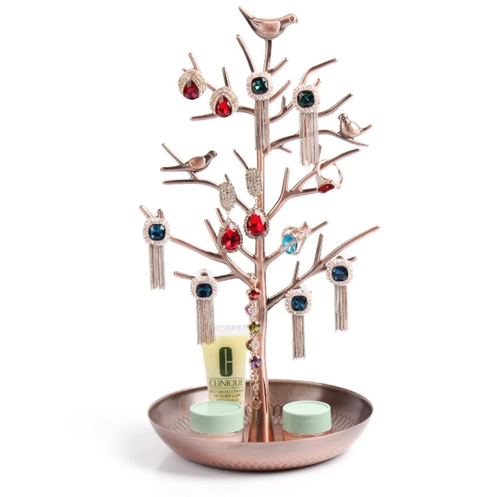Free shipping Retro Copper color Earring Ring Jewelry Tree Stand Display Organizer Holder Show Rack Jewelry Packaging