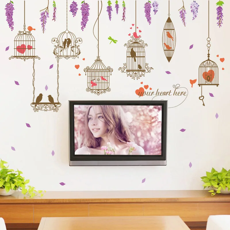[Fundecoration] Новый дизайн фиолетовые с птичкой наклейки на стену рисунком цветов
