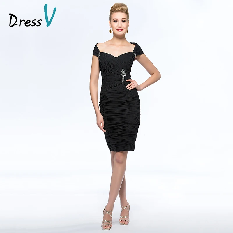 Dressv мать невесты платье Элегантный Pleat короткий рукав по колено бисера Сексуальная спинки Свадебная вечеринка оболочка пользовательских