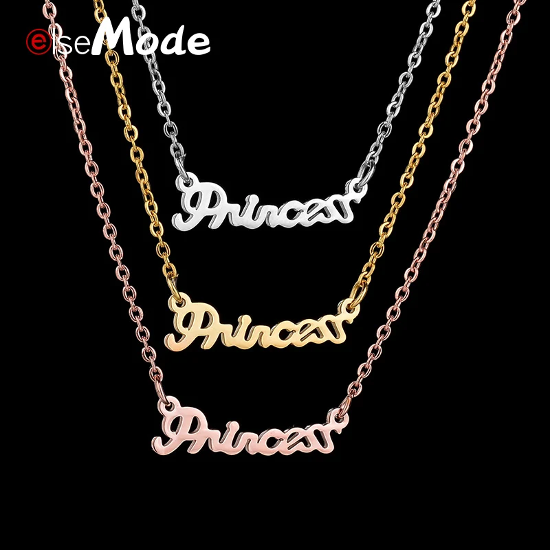 

ELSEMODE You Are My Princess Letter Lover Rose Gold Long Necklace Pendant for Women Girl 316 L Stainless Steel Jewelry Gift