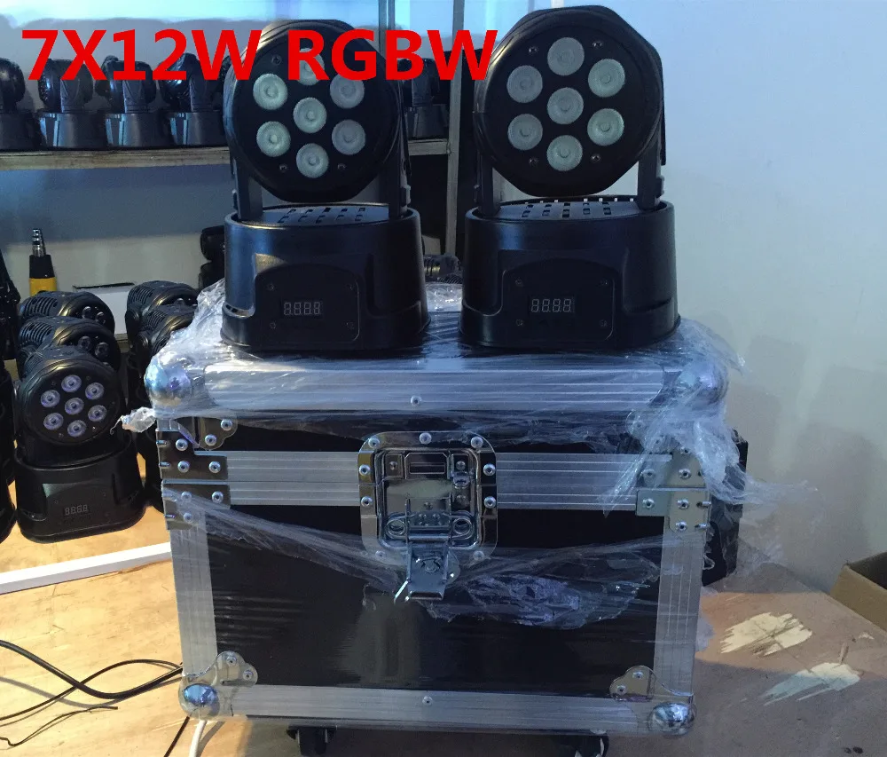 

2pcs moving head light and  Flight Case CREE 7x12W RGBW quad mini led wash moving head light LED stage lights 7/12 channels