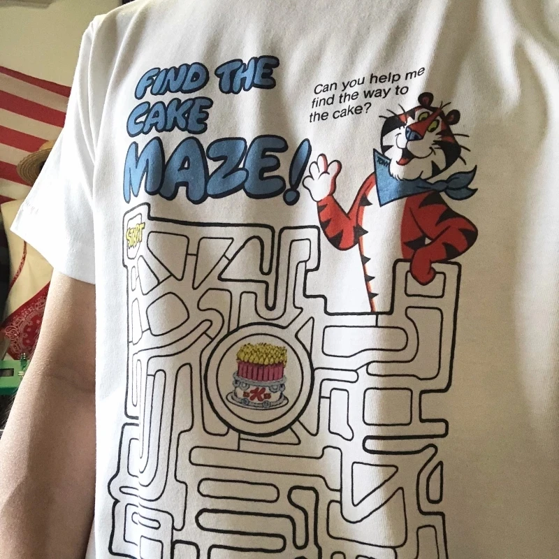 

2019 Find Your Way Funny Tiger Maze Printed Summer White Loose Tshirts Plus Size Graphic Cotton Tees 80s 90s Unisex Ins Tshirt