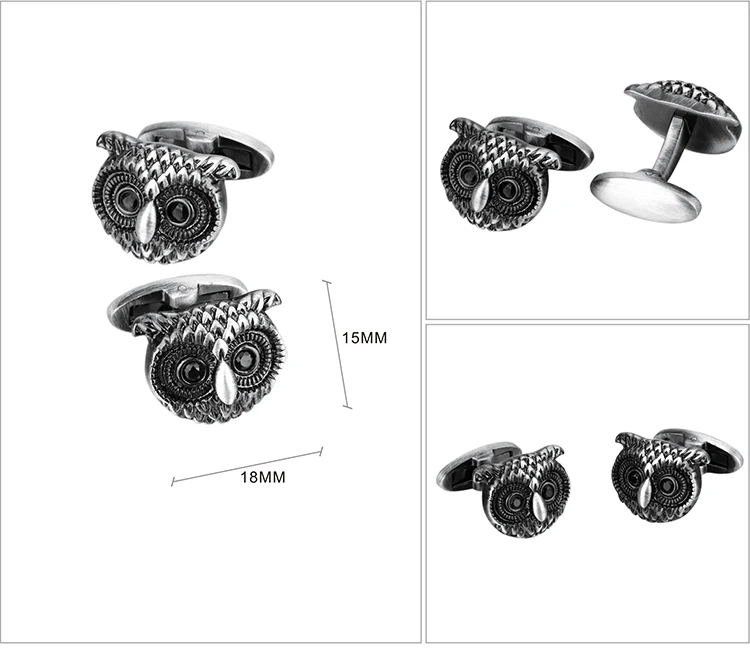 SAVOYSHI древние серебряные запонки сова с черными хрустальными глазами для мужской рубашки Новинка Запонки с изображение животного аксессуары резьба имя