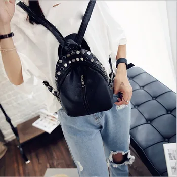 

Convenient fashion Travel accessories Women Backpack Girls Knapsack School Bags Teenagers Rucksack Mini Rivet Bag mochilas Canta