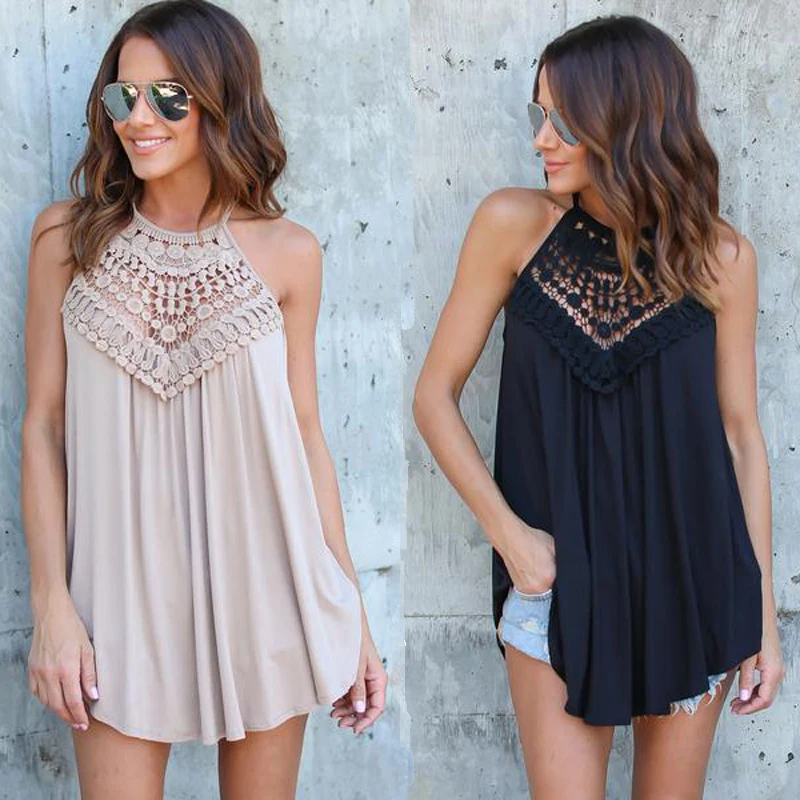 En Ligne Mode Femmes 2018 D été Dentelle Débardeur Sans Manches Blouse Casual Évider Tops Chemise