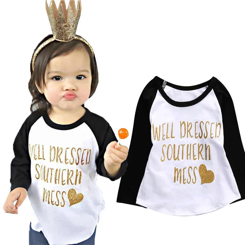 Toddler Kids Girl Long Sleeve Cotton T shirt Little girls Letters Tees