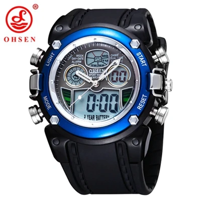 Новое поступление OHSEN Цифровые кварцевые мужские модные часы черный резиновый ремешок ЖК-дисплей Спорт на открытом воздухе повседневные мужские наручные часы Montre homme - Цвет: Синий