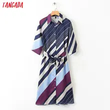 Tangada, корейский стиль, женское платье, весна, винтажное, Полосатое, офисное, свободное, модное, женская одежда, 1D68