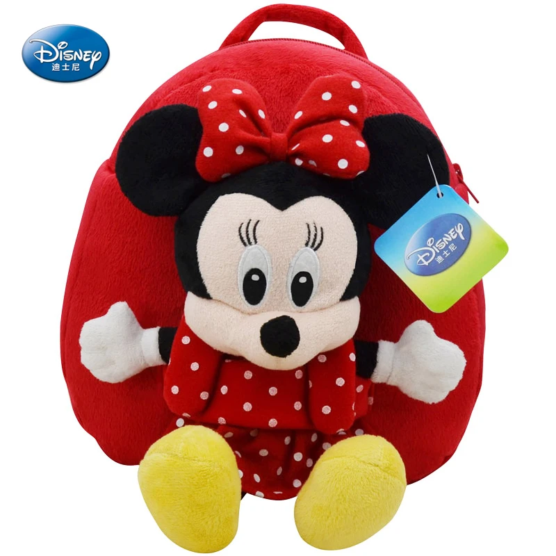 

Genuine Disney Backpack 27cm Minnie Mouse Kawaii Plush Cotton Stuffed Doll Kindergarten Schoolbag Christmas Gifts Toy For Kids