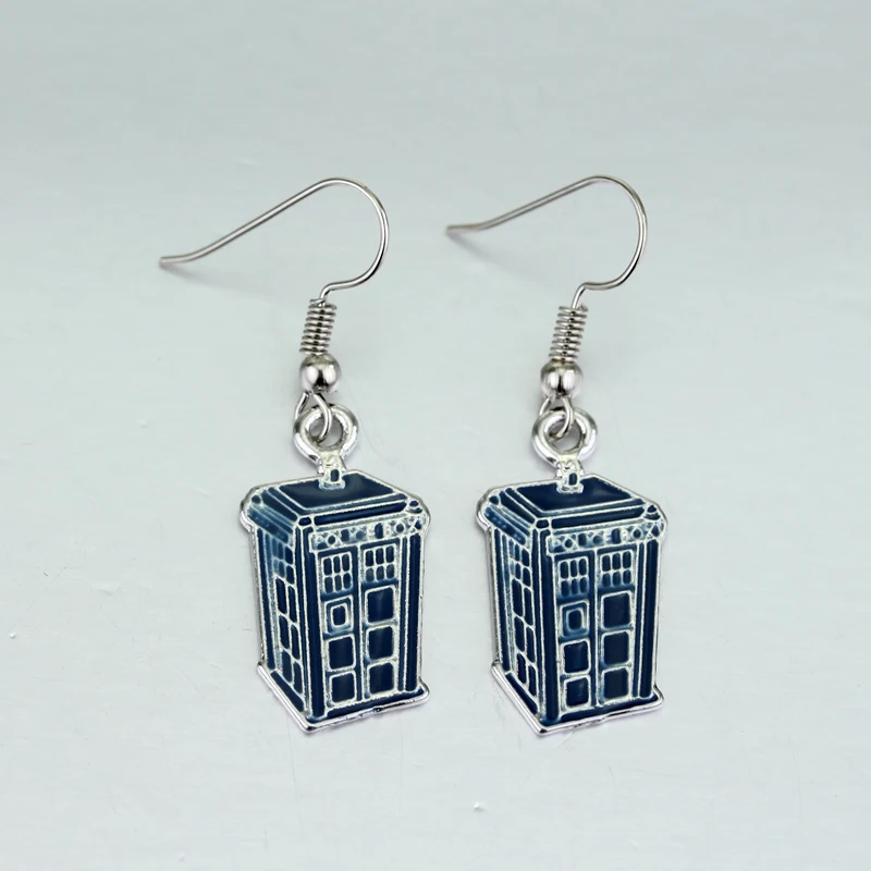 

M2 Doctor Who Blue TARDIS Earrings Mysterious Dr. House Tape High Quality Mental Earrings