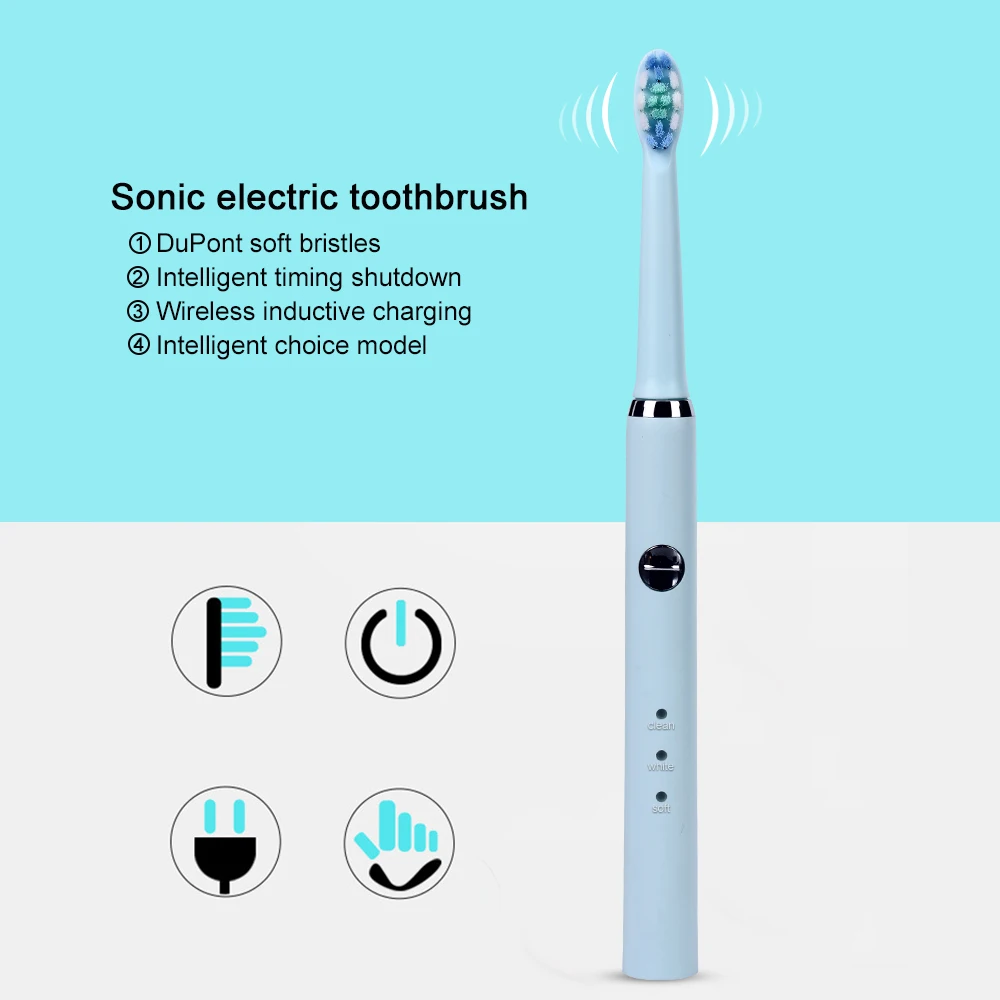 AZDENT, 3 режима, звуковая электрическая зубная щетка, зарядка, мощная зубная щетка с 4 головками, Глубокая чистка, ультра звуковая зубная щетка, водонепроницаемая