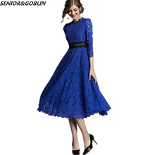 Новое поступление женское роскошное подиумное платье высокого качества Новое модное элегантное весеннее синее хаки кружевное лоскутное длинное платье