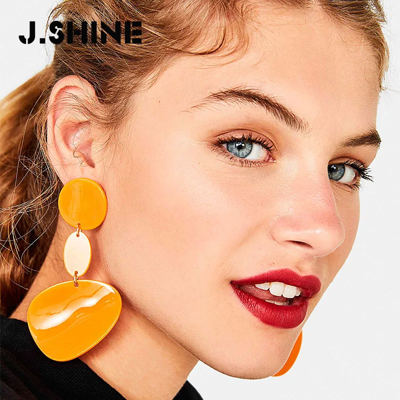 

JShine Hyperbole Women's Earrings Geometry Orange Acetate Hanging Earrings for Decoration Statement Female Earring Jewelry