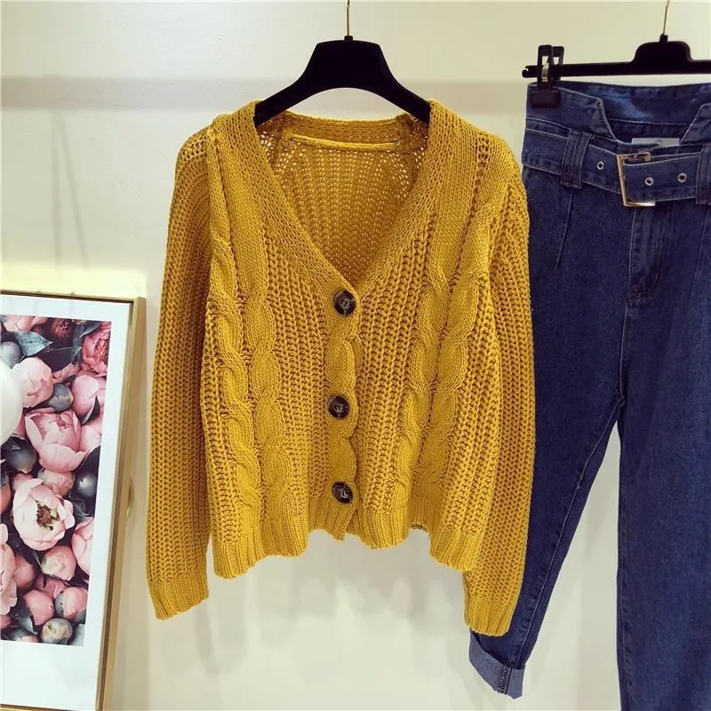 

Women Casual V-Neck Knitted Sweater Autumn Winter Long Sleeve Loose Cardigans Female Crocheted Warm Red Coat