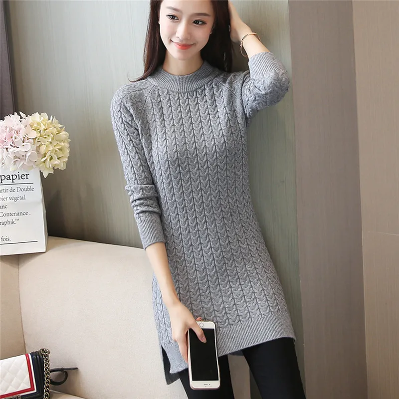 New Fashion 2018 Women Autumn Winter Embroidery Long Sweater Pullovers Casual Warm Female Knitted Sweaters Pullover Lady Sweaters