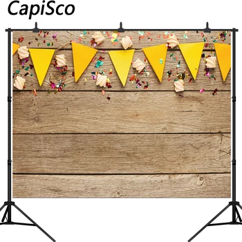 

Capisco Background photography Baby Birthday Party wooden Board flag Portrait Photography Backdrops Photocall Photo Studio