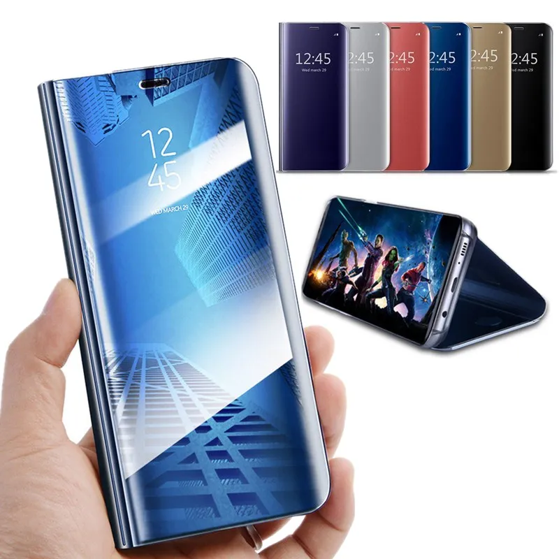 Роскошный прозрачный зеркальный кожаный флип чехол с подставкой для Huawei Honor 7c 7A V10