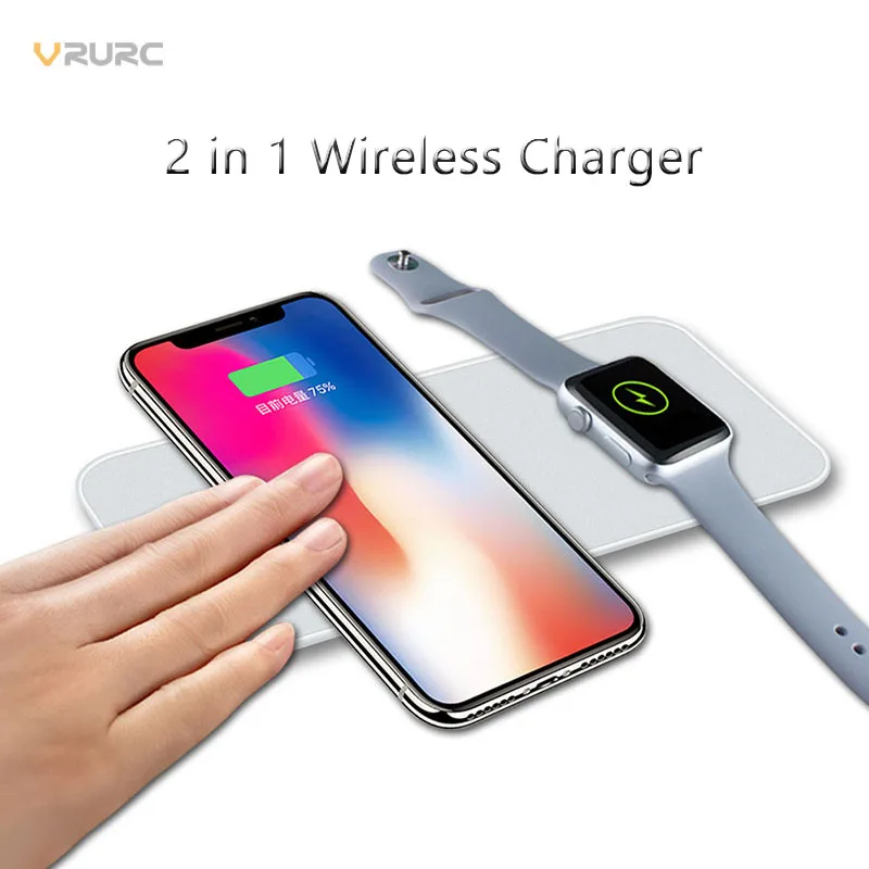 Vrurc 2 in 1 Qi Wireless Charger For iPhone X 8 Plus For