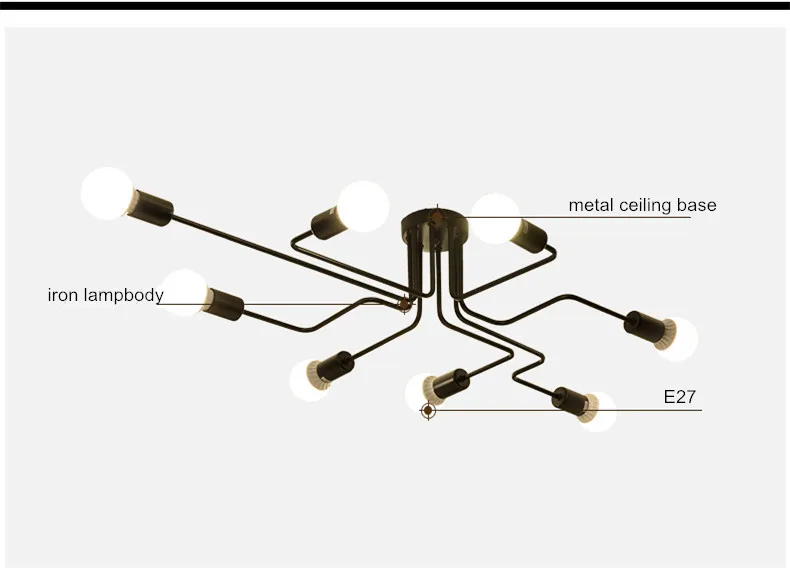Винтаж кованого железа потолочный светильник 4/6/8 головок потолочный светильник Лофт ретро промышленный светильник ing для гостиной, столовой кафе лампы дневного света