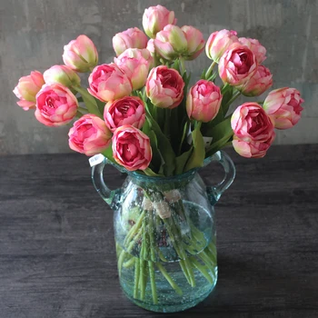 

Wholesale 50 Budles=300pcs Silk Tulip Bundle Flower Artificial Flower Tulip Wedding Flower Christmas Party Event Free Shipping