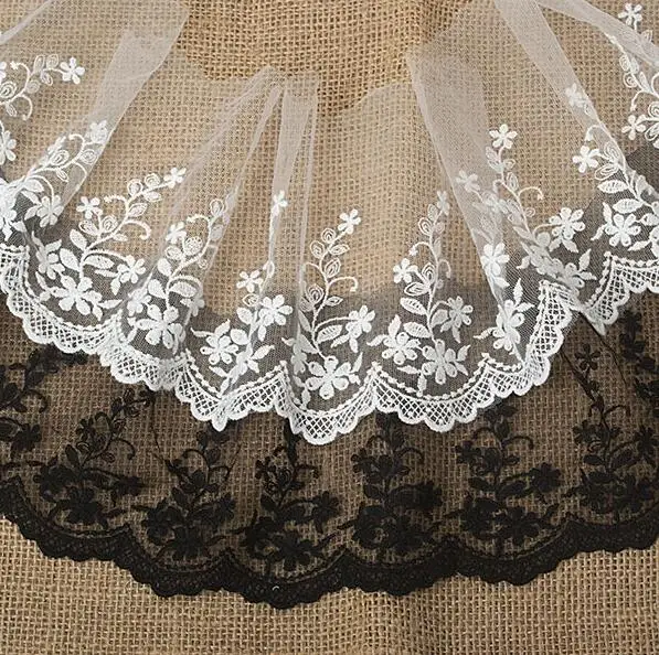 

Free Shipment scrabooking Cotton Lace Trim for Wedding Decoration 2 Meters/Lot Beige Black White Wide Ribbon lace