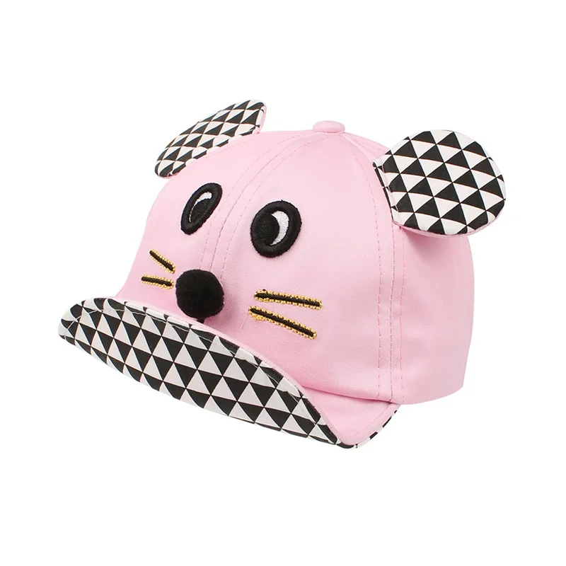 Cartoon Mouse Baby Cap Plaid Fashion Pattern Hat For Girls Cotton Kids Sun Hat Mouse Ears Summer Baby Cap Baby Boys Clothing (26)