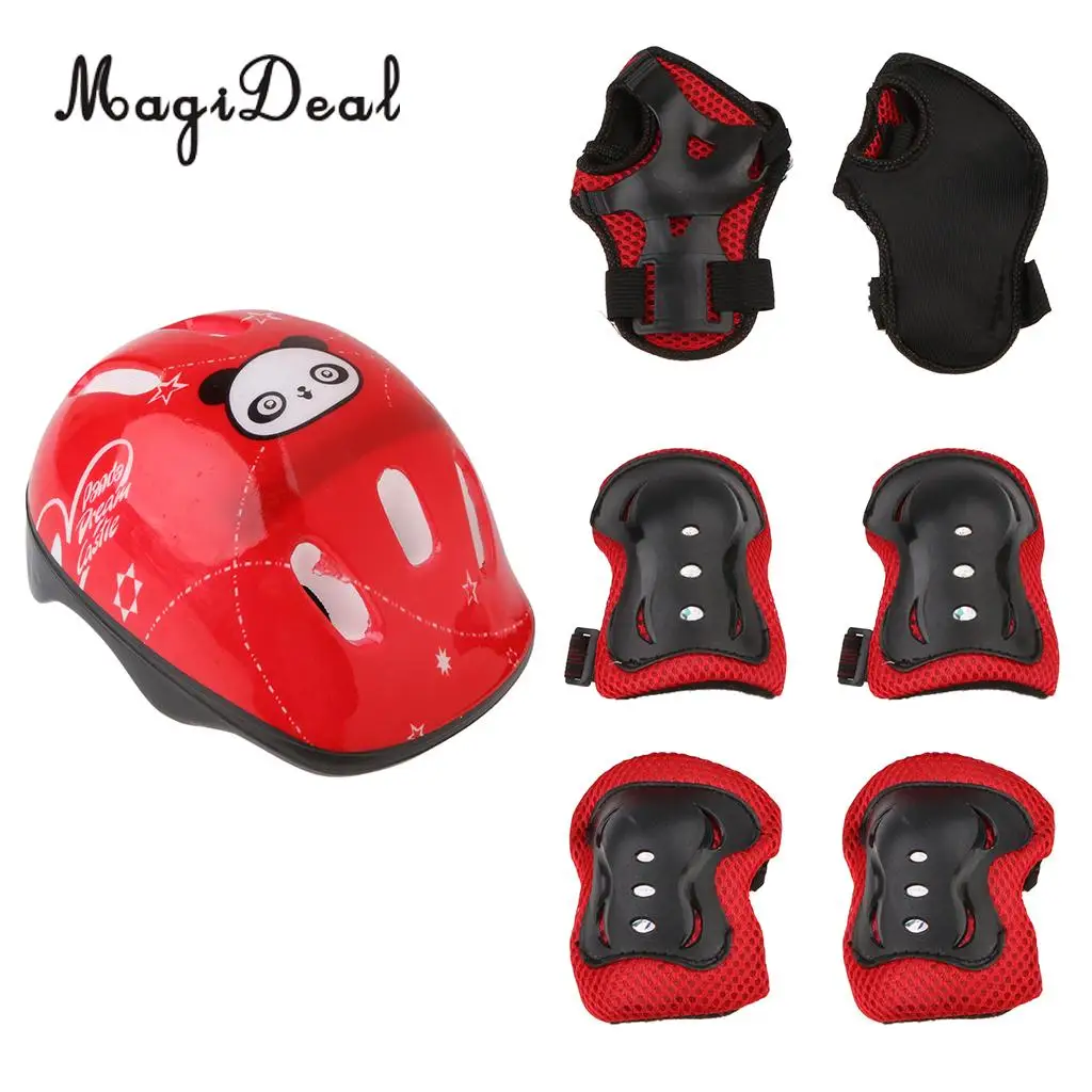 MagiDeal Soft 7Pcs Kid Child Roller Skating Bicycle Helmet Knee Wrist Guard Elbow Pad for Scooters Gokarts Skateboards Cycling 