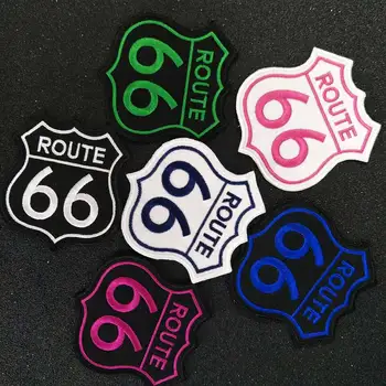 

route 66 Iron On Patch Embroidered Applique Sewing Label punk biker Patches Clothes Stickers Apparel Accessories Badge