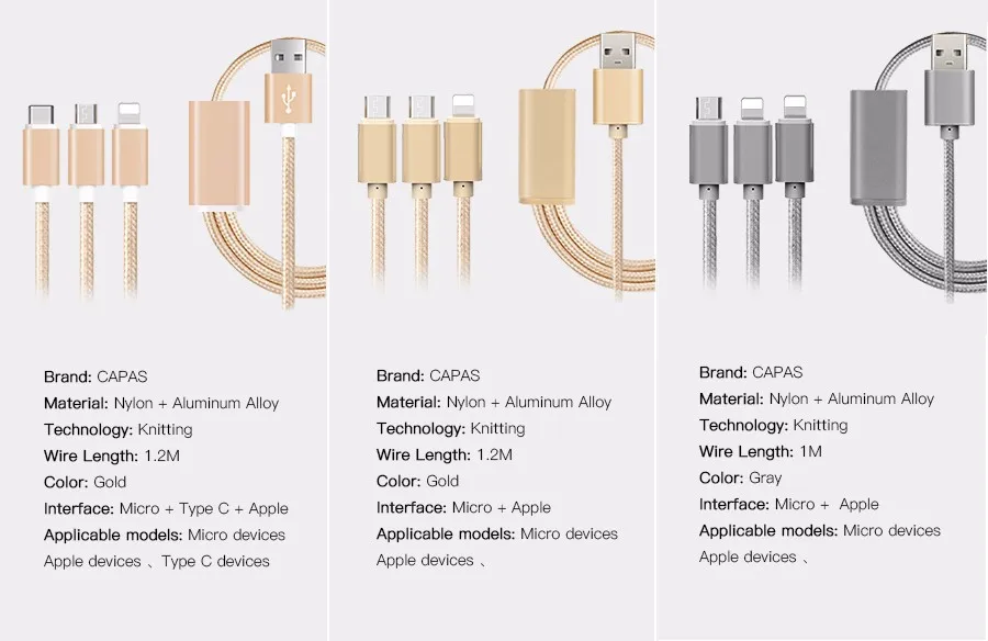 ЕС Телефон Зарядное устройство CAPASAE Универсальный Двойной USB Зарядное Устройство с 3 в 1 Нейлон Быстрая Зарядка Кабель для IOS Android
