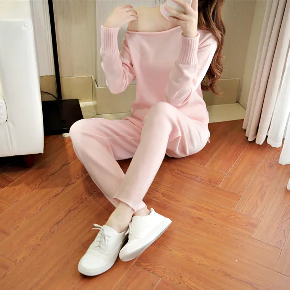 

2019 Turtleneck Special Offer Wool Full Winter Women's Cashmere Suit Fashion Knit Collar Sweater + Trousers 2 Sets Of Women