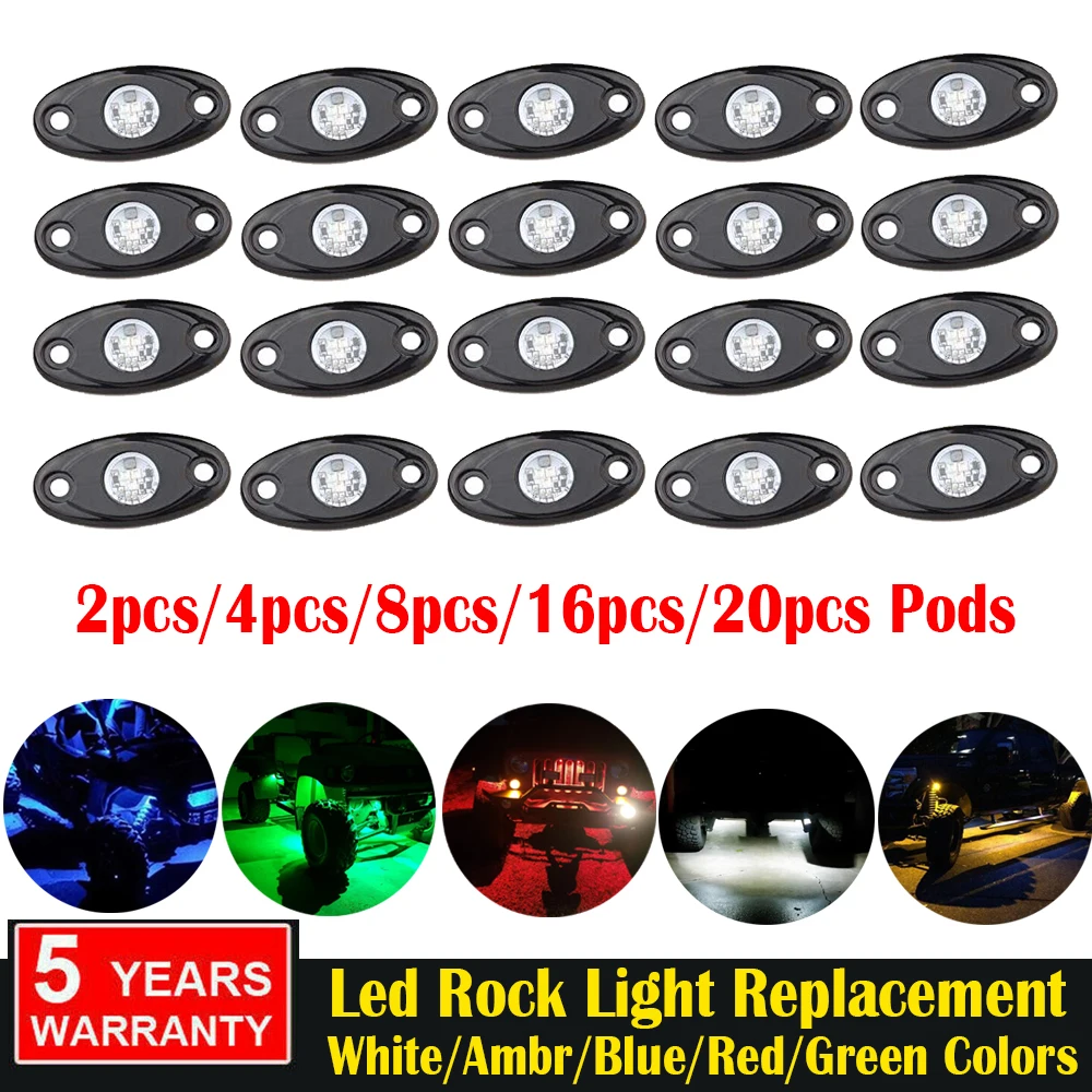 

20pcs Universal 9W Waterproof Offroad LED Rock Lights Replacement 4x4 UnderBody Trail Rig Boat Truck SUV Car ATV Decorative Lamp