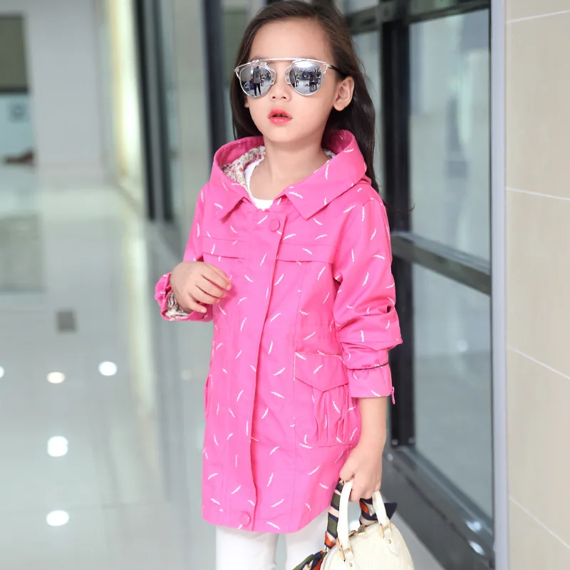 Плащ-Тренч с капюшоном для больших девочек детское длинное пальто в Корейском стиле детская одежда осенне-От 6 до 12 лет